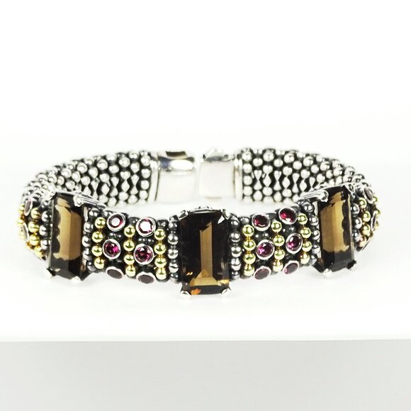 ***SOLD***LAGOS Caviar Sterling Silver Smoky Topaz & Rhodolite Garnet Bracelet - Picture 2 of 12